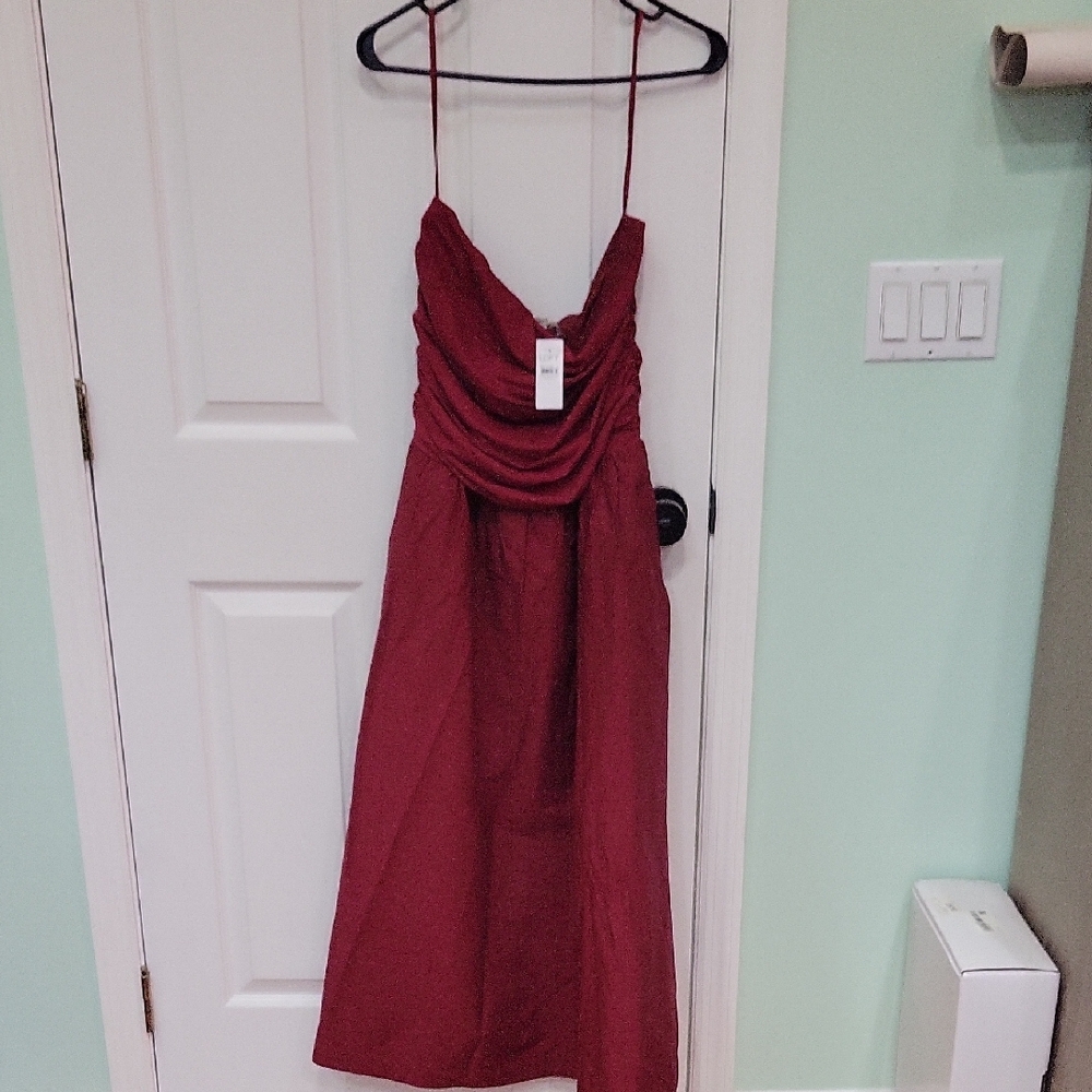 LOFT Burgundy Spaghetti-Strap Midi Dress